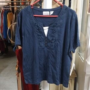 Madison Taylor Navy Blue Crochet Detail Top